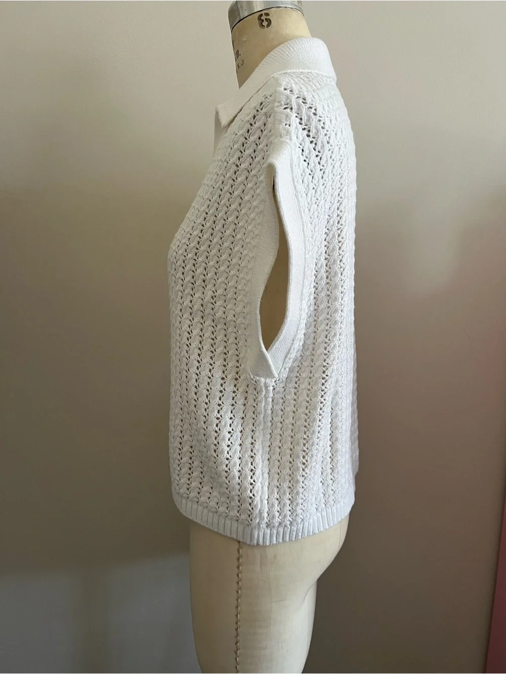 LOFT Cream Openwork Knit Polo-Style Vest - Picture 2 of 7